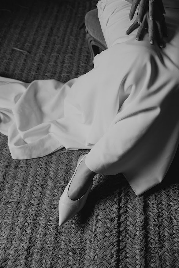 Bridal gown and heels detail